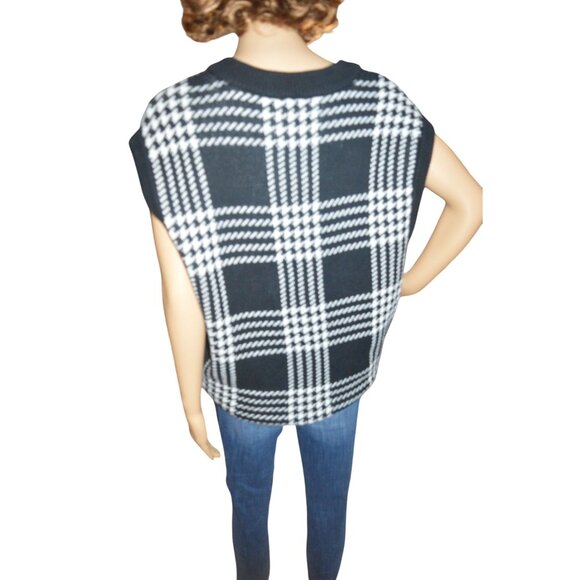 Abercrombie & Fitch Men's Oversized Sweater Vest Black White Plaid Size S Preppy - Picture 4 of 7